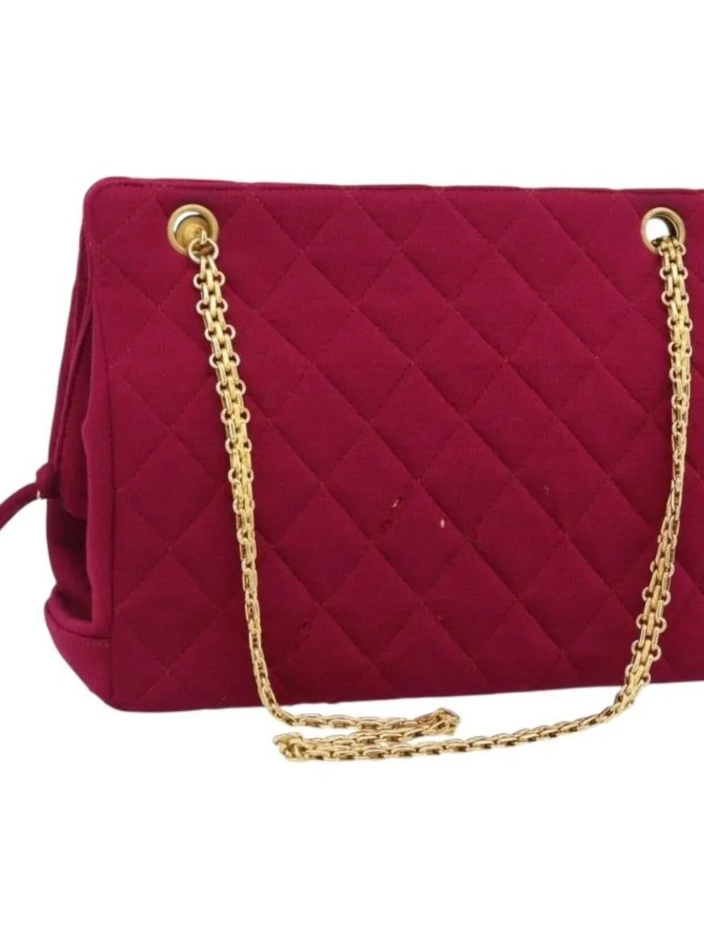 CHANEL Matelasse Chain Shoulder Bag Cotton Jersey Wine Red Gold CC Auth 185539